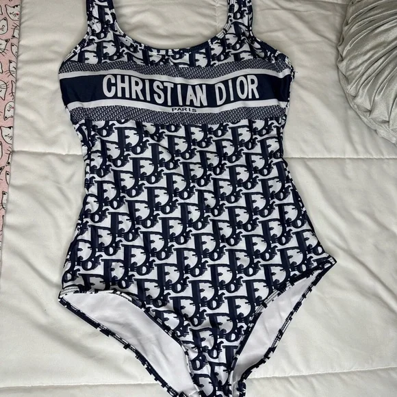 Signature One-Piece Swimsuit Navy and white monogram size XL - Picture 4 of 11